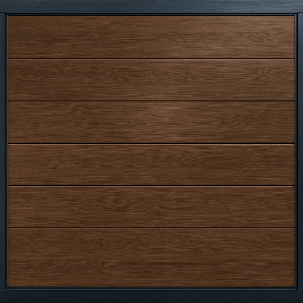 Puerta de Garage de Alta Calidad / Linea Central / Imitacion madera / oscura / 9x8 pies / AISLADA / Estilo Americana.