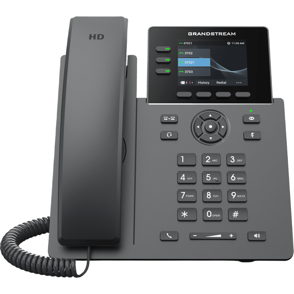 Teléfono IP Grandstream Grado Operador 3 Líneas 12 Botones Virtuales Multiuso Pantalla LCD 2.8 Pulgadas Puertos Gigabit con PoE Audio HD Compatible con GDMS GRP2611G