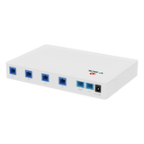 Splitter Activo 1x4 para Alimentación de 4 Dispositivos POF, 1 Puerto de cascadeo para continuidad, puertos SC/UPC