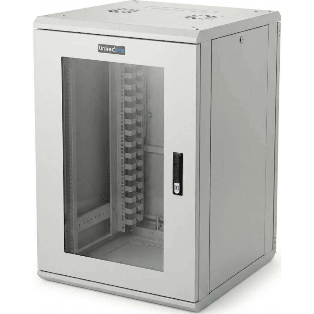 Gabinete Rackeable / 18 Unidades / 19 Pulgadas / Puerta de Cristal / Capacidad de Carga 750 Kg / Dimensiones 600x605x930 mm (23.6x23.8x36.6 in)