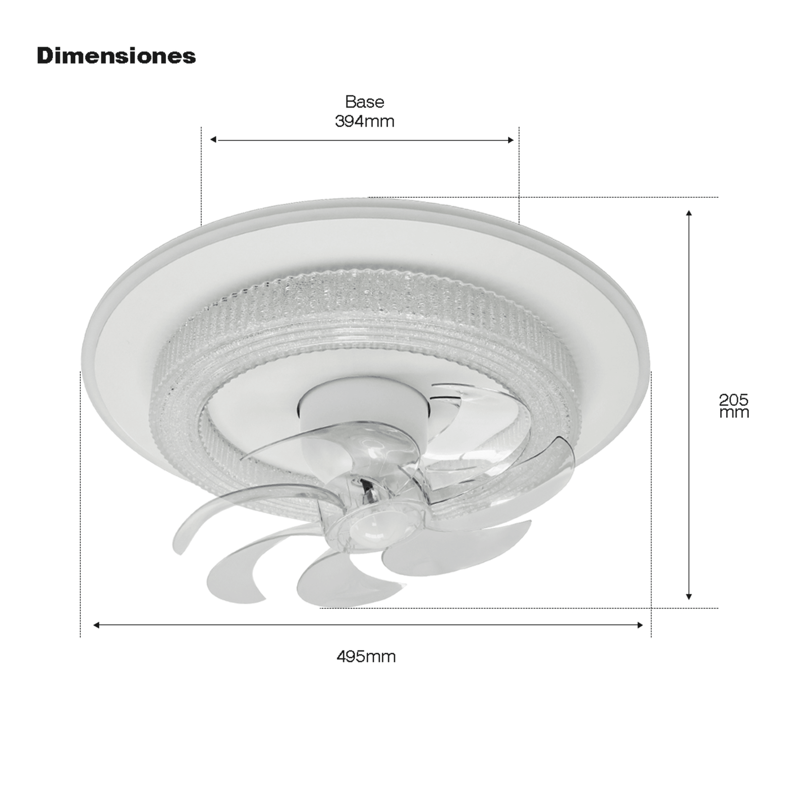 Ventilador de Techo con Luminario LED de 110 V CA 50/60 Hz  88 W 3 Tonos de Luz (6500 - 4 000 - 2 700 K) Con giro 360° Diámetro 495 mm 6 Velocidades Dimeable JWJ JLV-028 - SILYMX