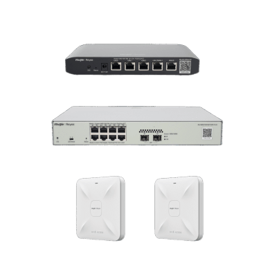 RUIJIERG-KIT-OH-100Solución Completa de Red para hasta 100 Clientes y hasta 2 servicios de Internet., Ideal para Iniciar un Proyecto de Hotelería u Oficina - SILYMX