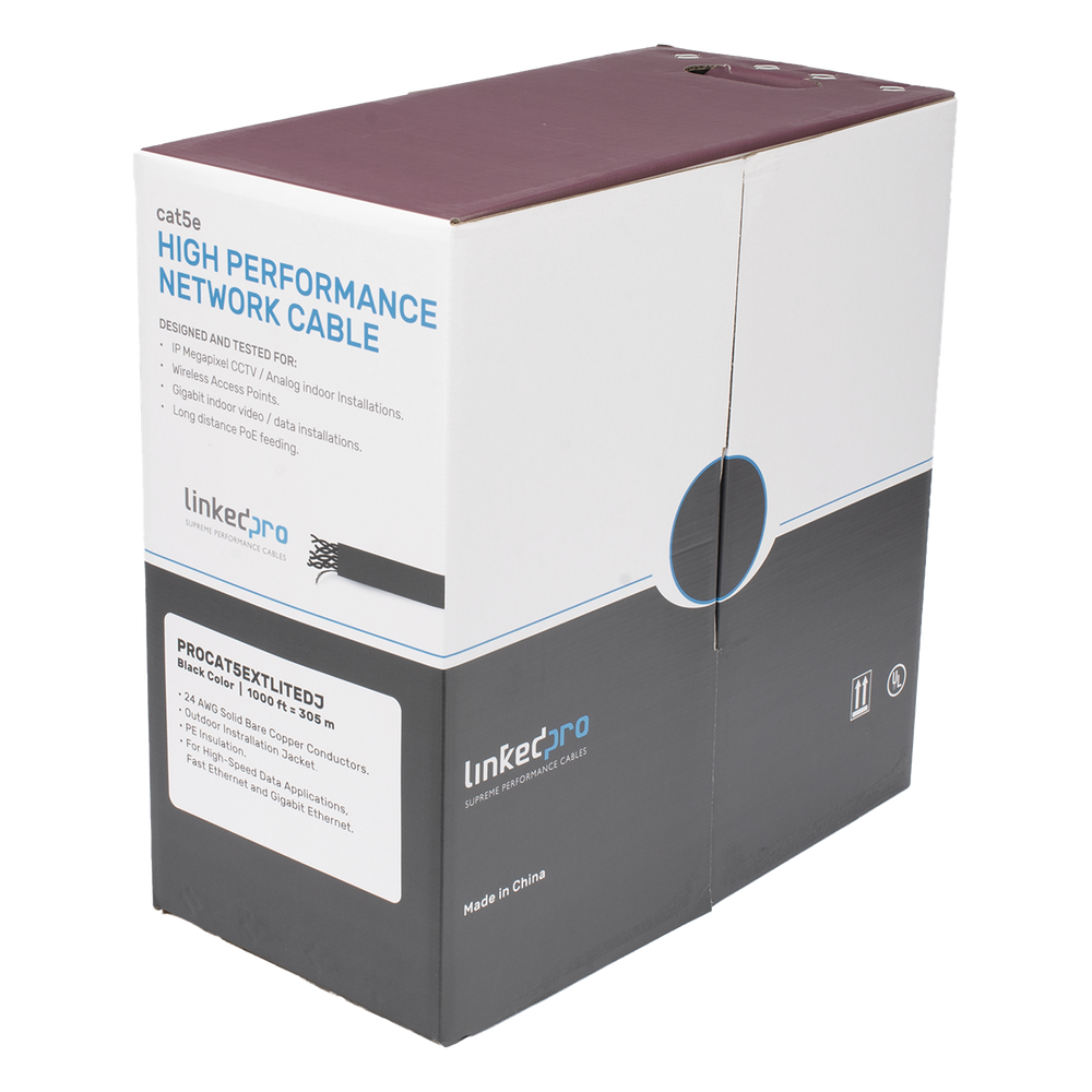 Bobina de Cable UTP Cat5e Exterior 304.8m (1000ft) Doble Forro 24 AWG Cobre Sólido LINKEDPRO PRO-CAT-5-EXT-LITE-DJ - Imagen 3
