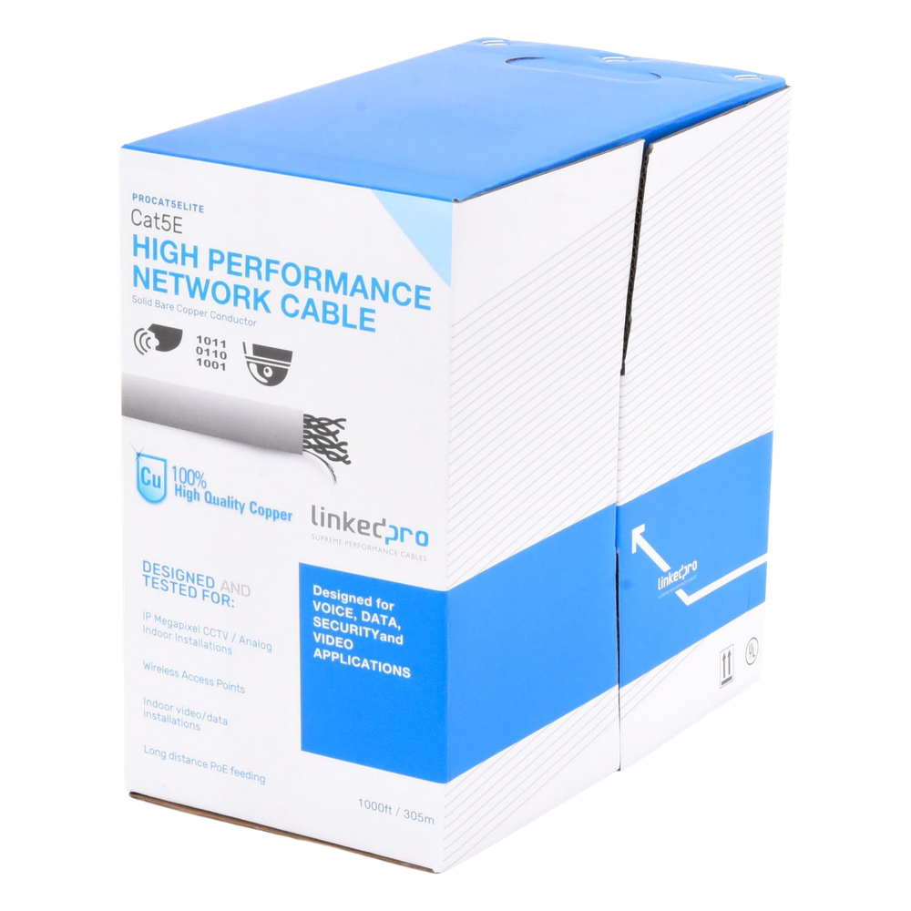 Bobina Cable UTP Cat5e 305m (1000ft) 24 AWG Cobre Interior PoE UL Gris LINKEDPRO BY EPCOM PRO-CAT-5E-LITE - Imagen 2