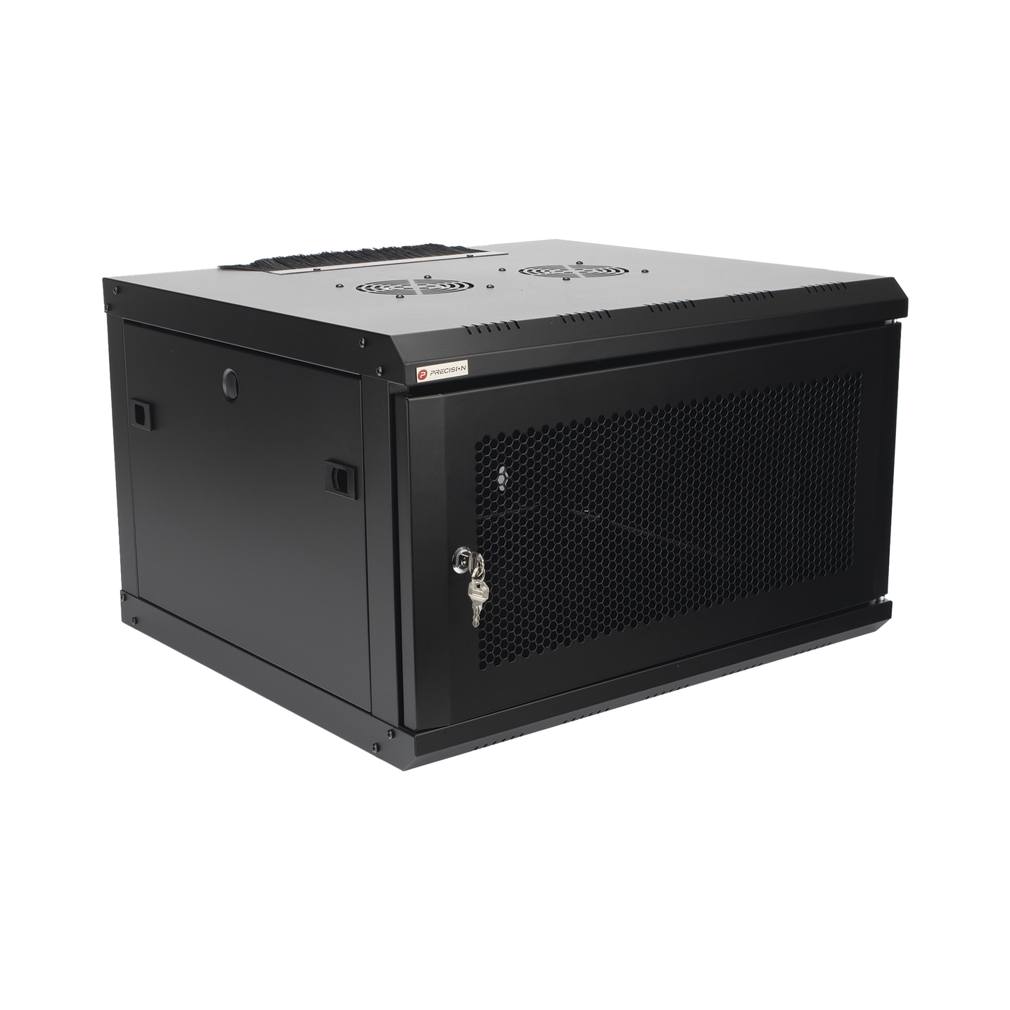 Gabinete de Pared PRECISION 19'' 6UR (455mm) - Puerta Perforada Incluye: 2 Ventiladores y Panel Cepillo - Imagen 1