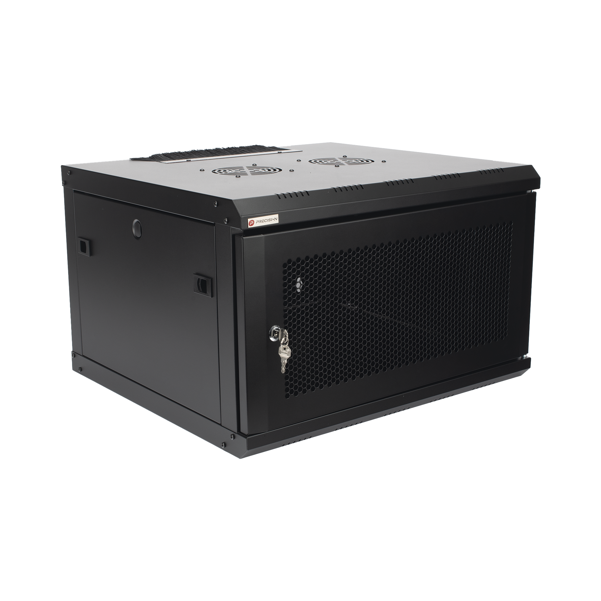 Gabinete de Pared PRECISION 19'' 6UR (455mm) - Puerta Perforada Incluye: 2 Ventiladores y Panel Cepillo - Imagen 1