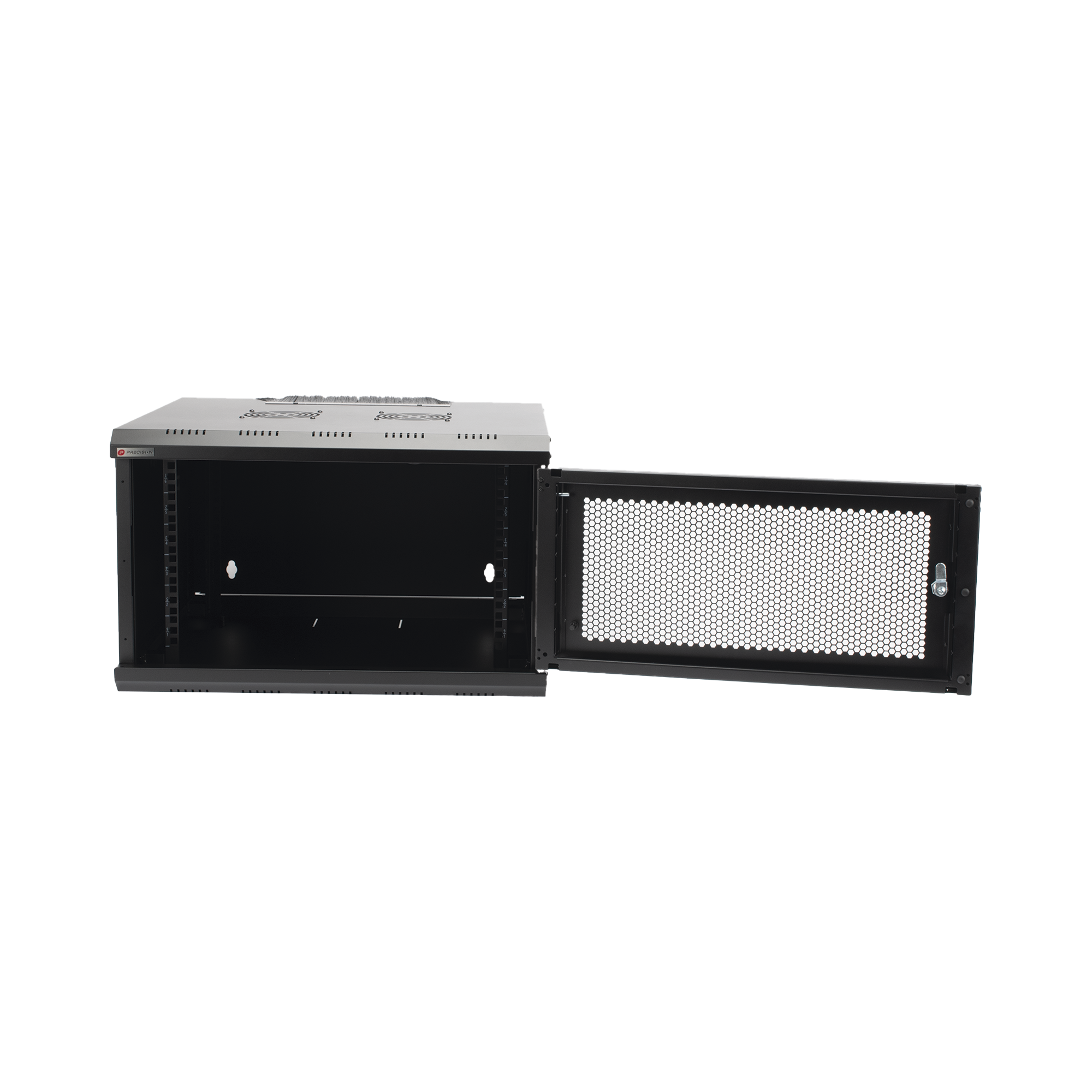 Gabinete de Pared PRECISION 19'' 6UR (455mm) - Puerta Perforada Incluye: 2 Ventiladores y Panel Cepillo - Imagen 3