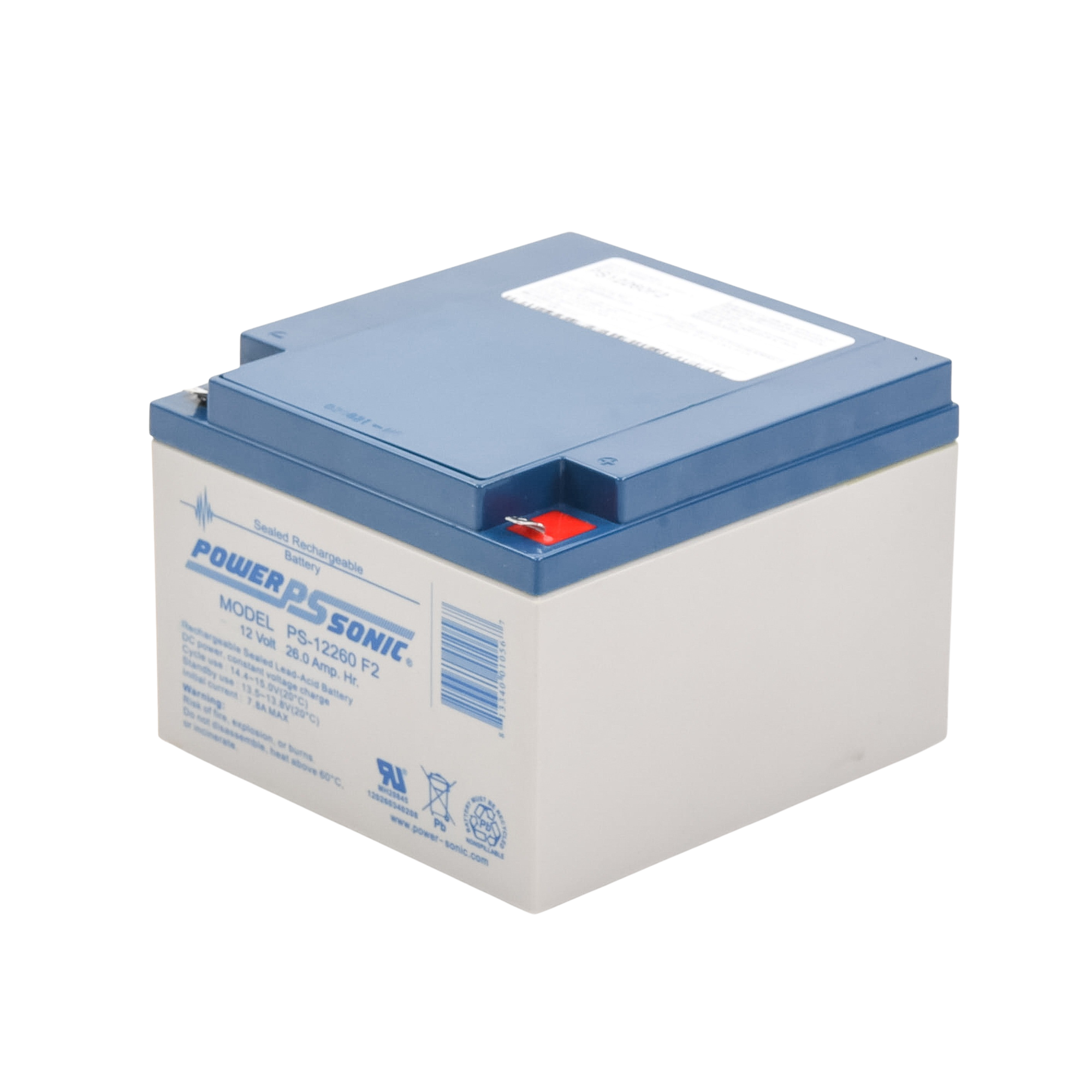 Batería 12V 26AH Para Respaldo AGM/VRLA 5 Años Vida Útil Terminales F2 Reconocida UL POWER SONIC PS-12260-F2 - Imagen 1
