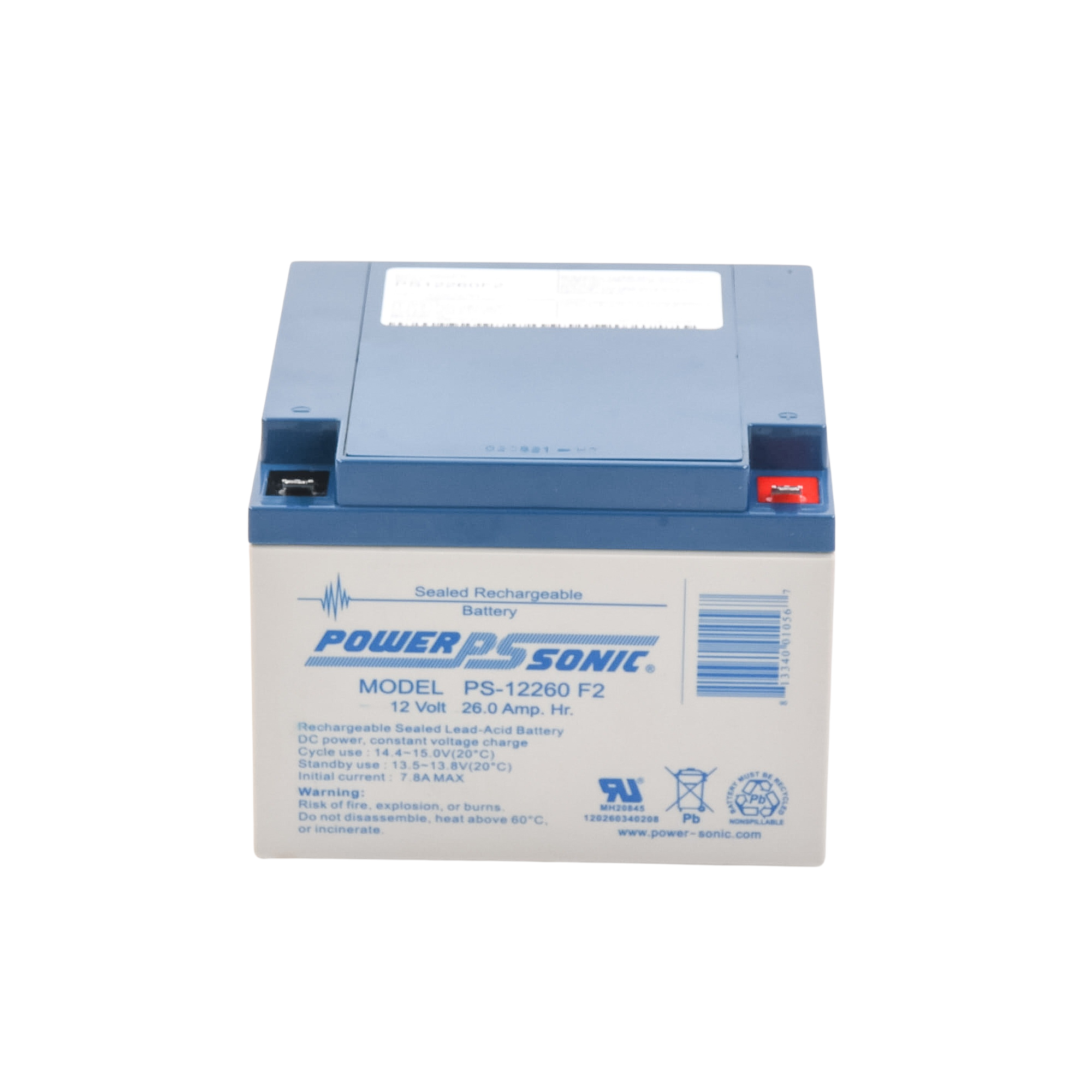 Batería 12V 26AH Para Respaldo AGM/VRLA 5 Años Vida Útil Terminales F2 Reconocida UL POWER SONIC PS-12260-F2 - Imagen 3