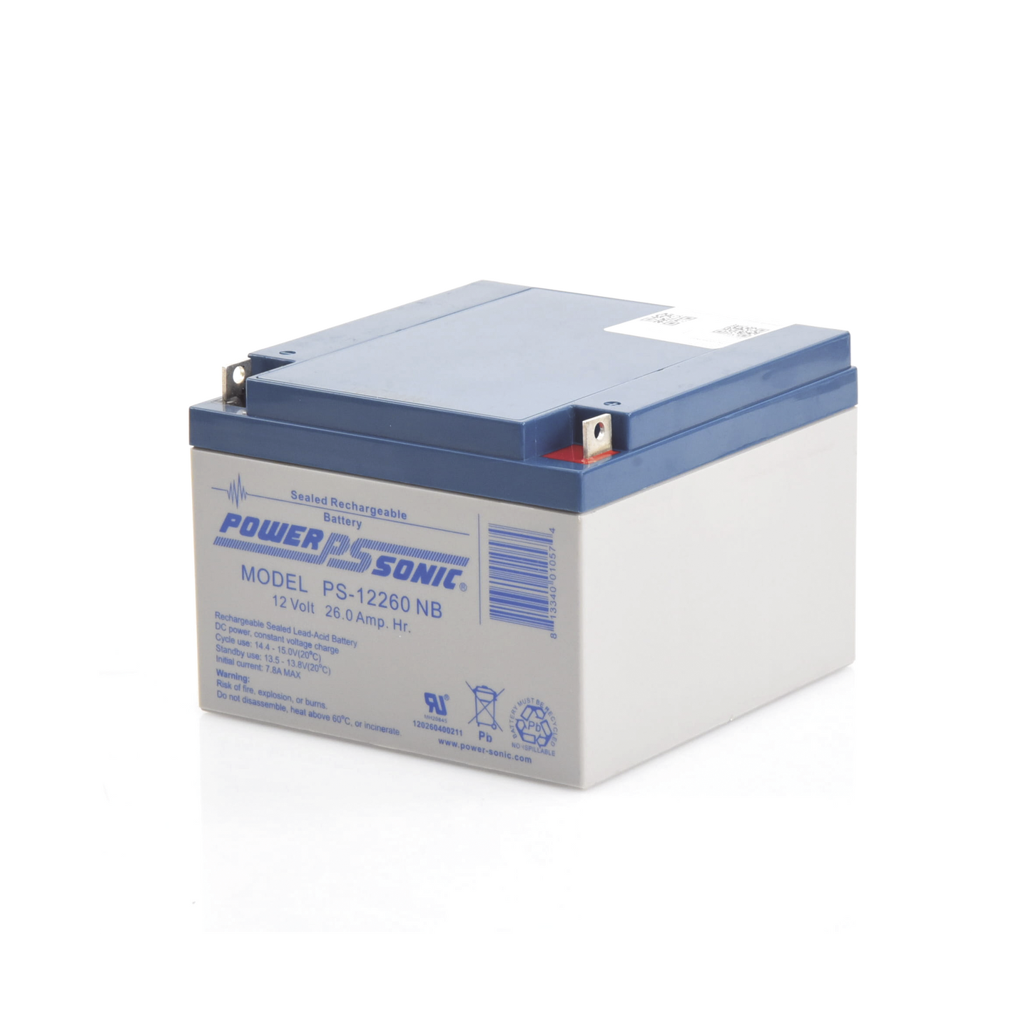 Batería 12V 26AH Para Respaldo AGM/VRLA 5 Años Vida Útil Terminales NB Reconocida UL POWER SONIC PS-12260-NB - Imagen 1