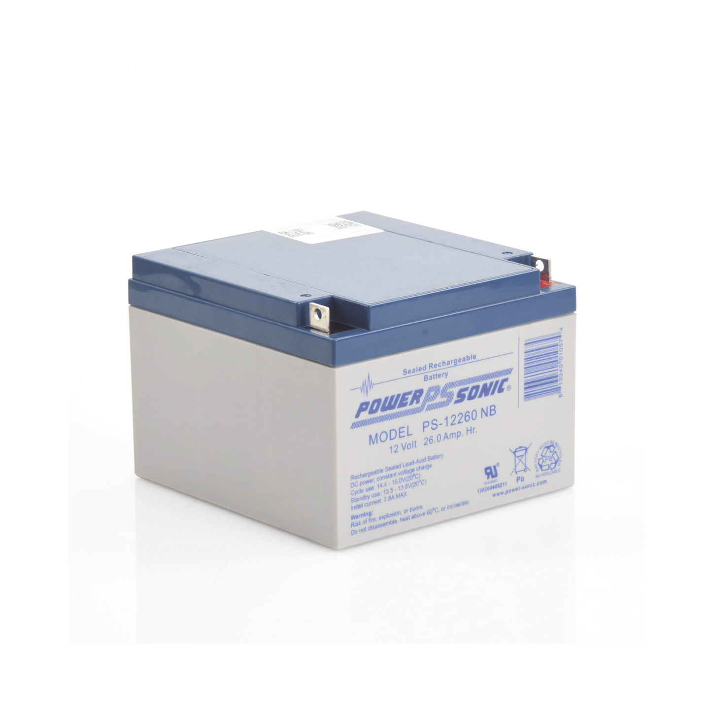 Batería 12V 26AH Para Respaldo AGM/VRLA 5 Años Vida Útil Terminales NB Reconocida UL POWER SONIC PS-12260-NB - Imagen 3