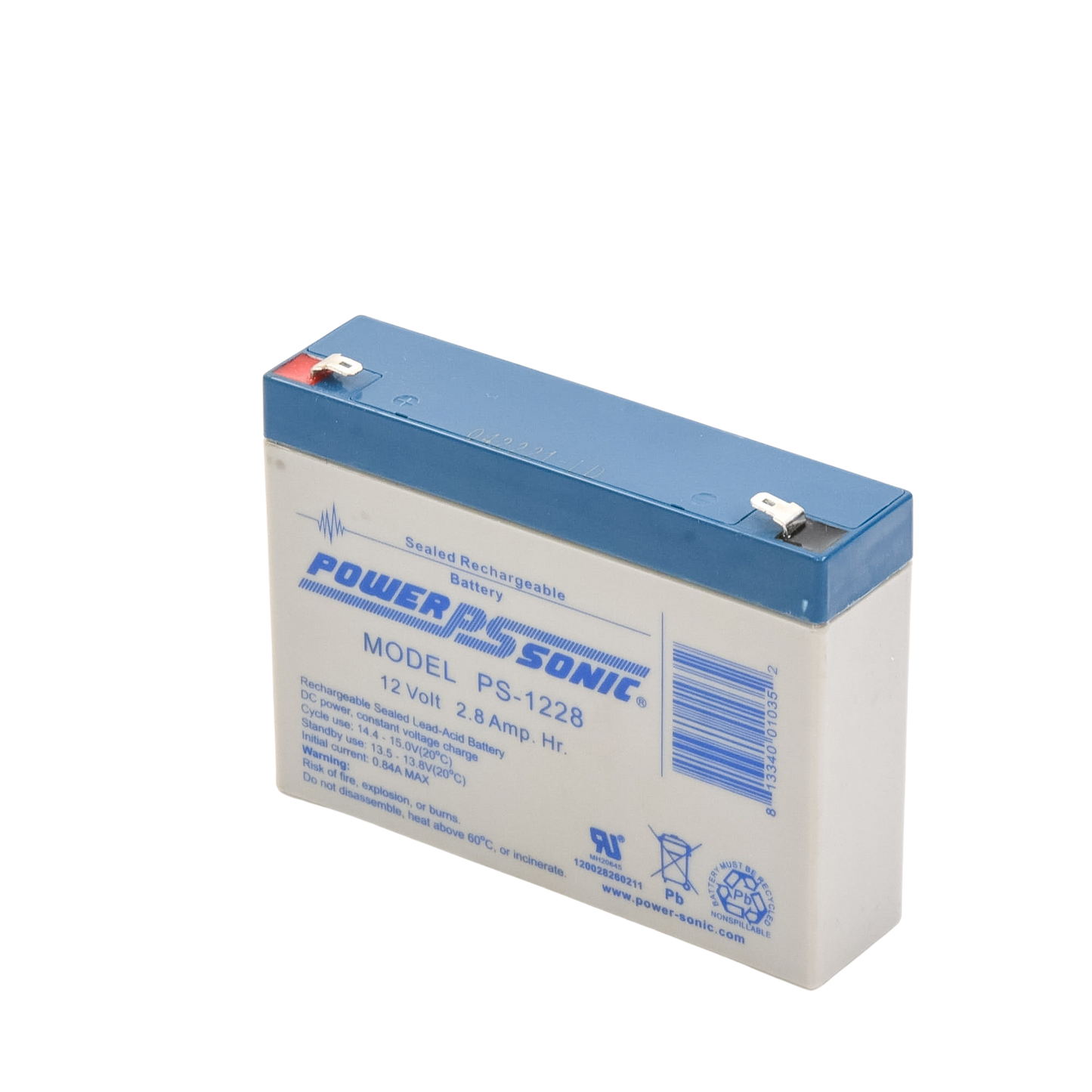 Batería 12V 2.8AH Para Respaldo AGM/VRLA 5 Años Vida Útil Terminales F1 Reconocida UL POWER SONIC PS-1228 - Imagen 1