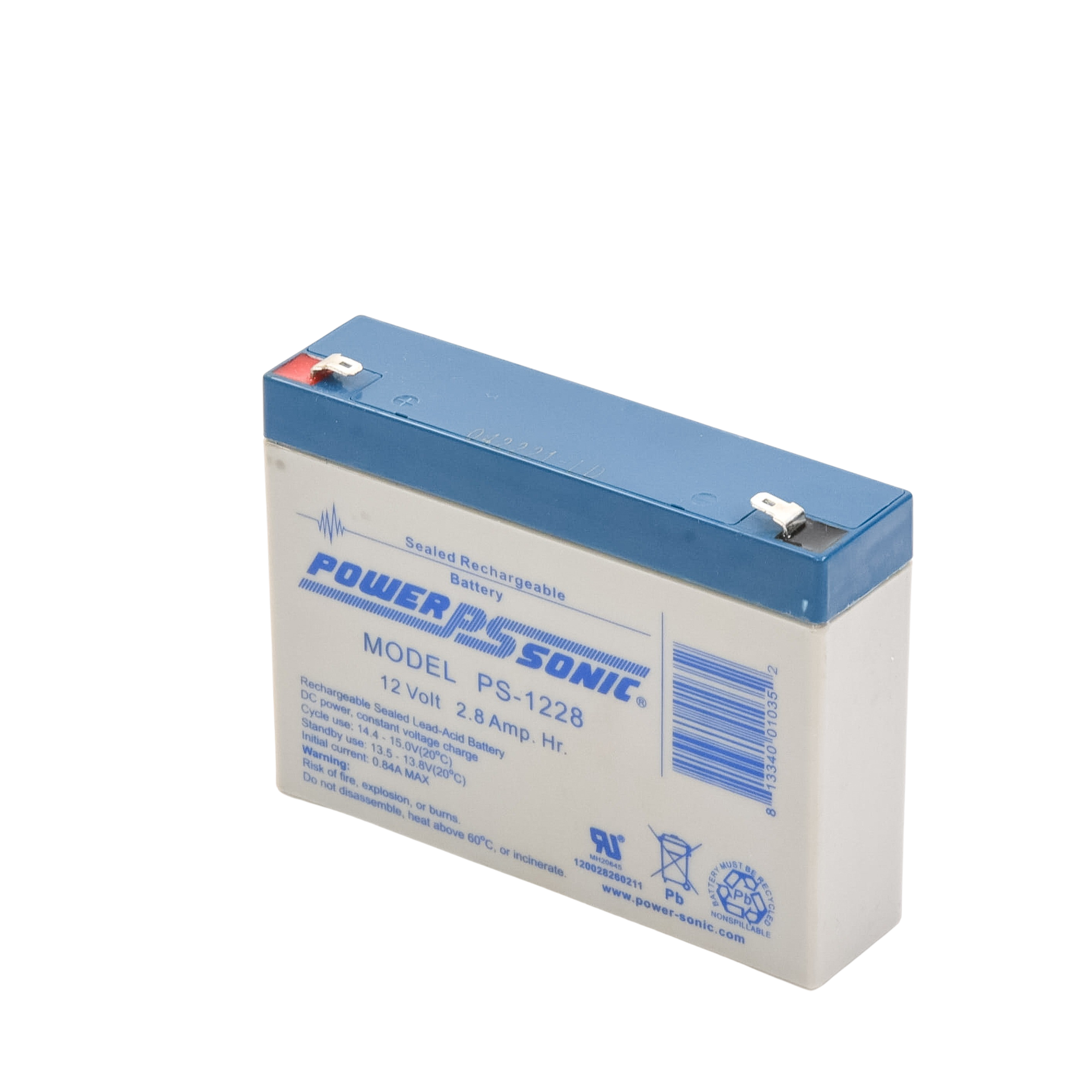 Batería 12V 2.8AH Para Respaldo AGM/VRLA 5 Años Vida Útil Terminales F1 Reconocida UL POWER SONIC PS-1228 - Imagen 1