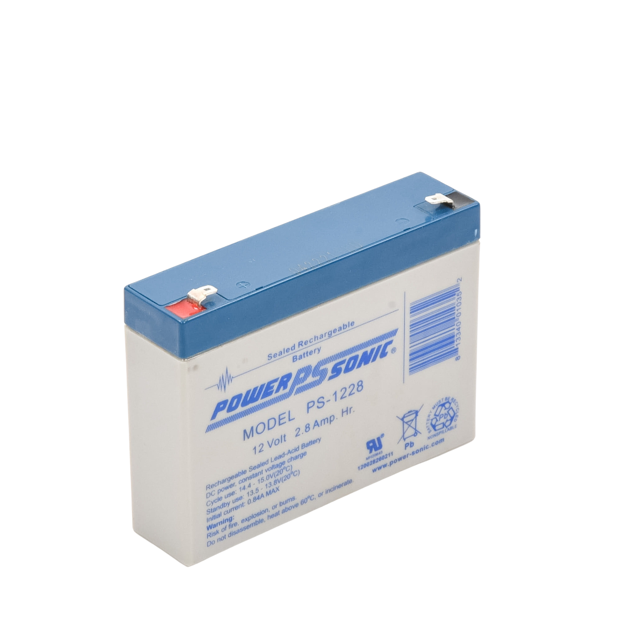 Batería 12V 2.8AH Para Respaldo AGM/VRLA 5 Años Vida Útil Terminales F1 Reconocida UL POWER SONIC PS-1228 - Imagen 2