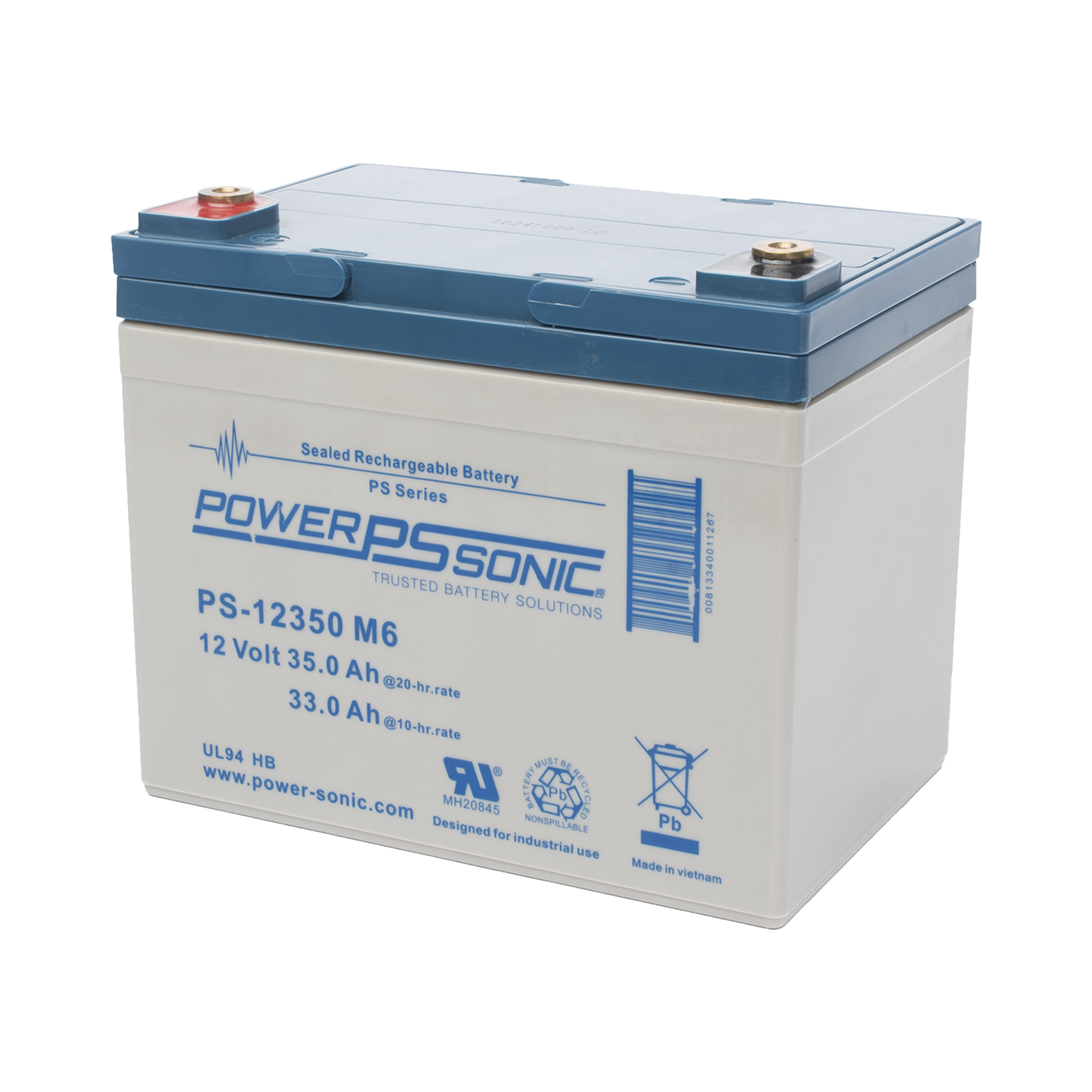 Batería 12V 35AH Para Respaldo AGM/VRLA 5 Años Vida Útil Terminales M6 Reconocida UL POWER SONIC PS-12350-M6 - Imagen 1