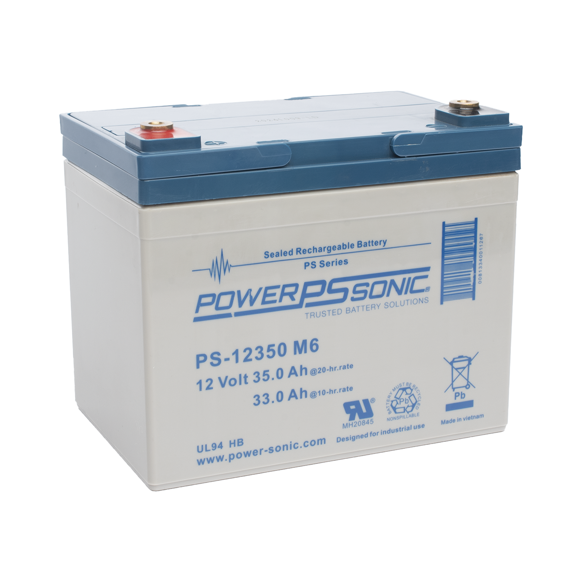 Batería 12V 35AH Para Respaldo AGM/VRLA 5 Años Vida Útil Terminales M6 Reconocida UL POWER SONIC PS-12350-M6 - Imagen 2