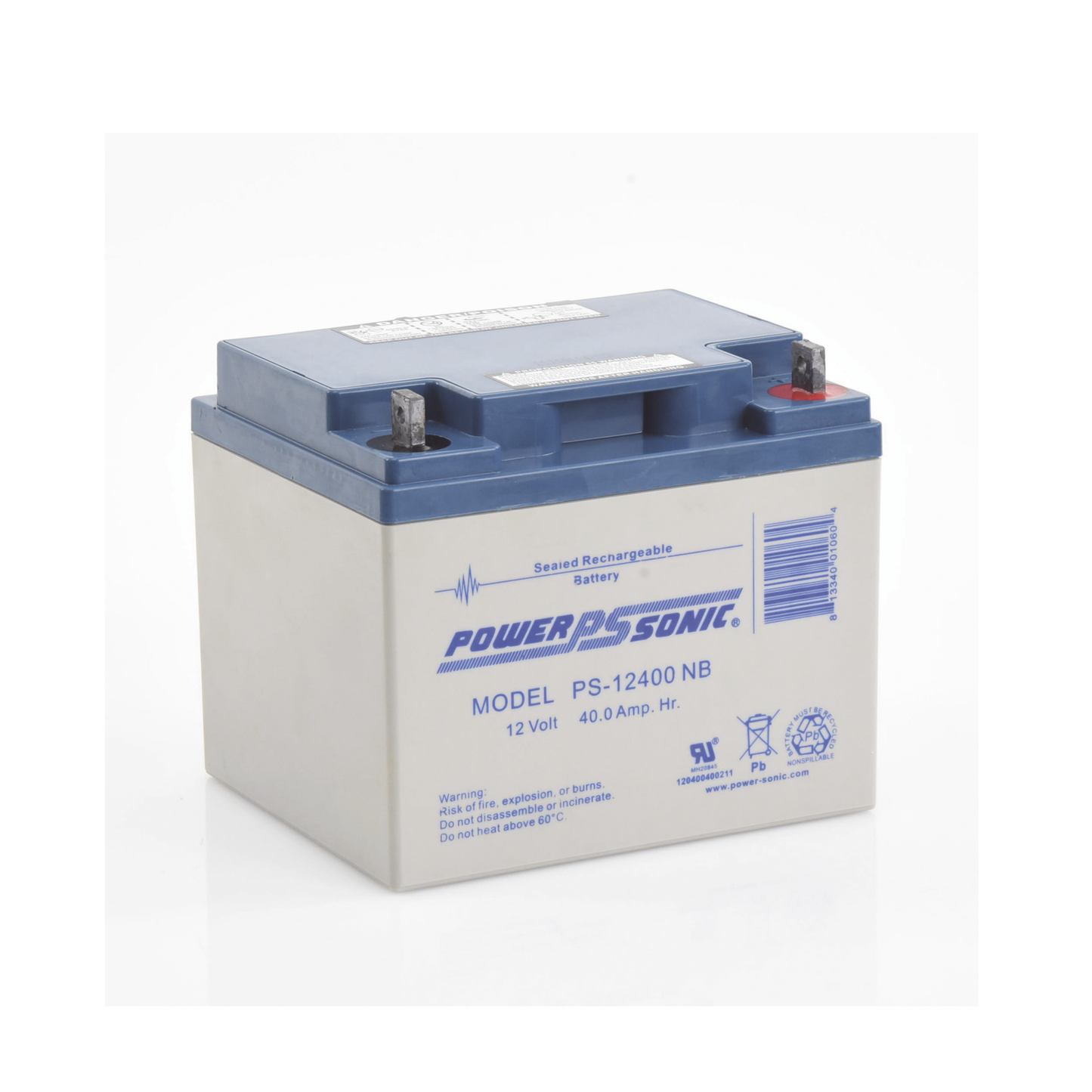 Batería 12V 40AH Para Respaldo AGM/VRLA 5 Años Vida Útil Terminales NB Reconocida UL POWER SONIC PS-12400-NB - Imagen 4