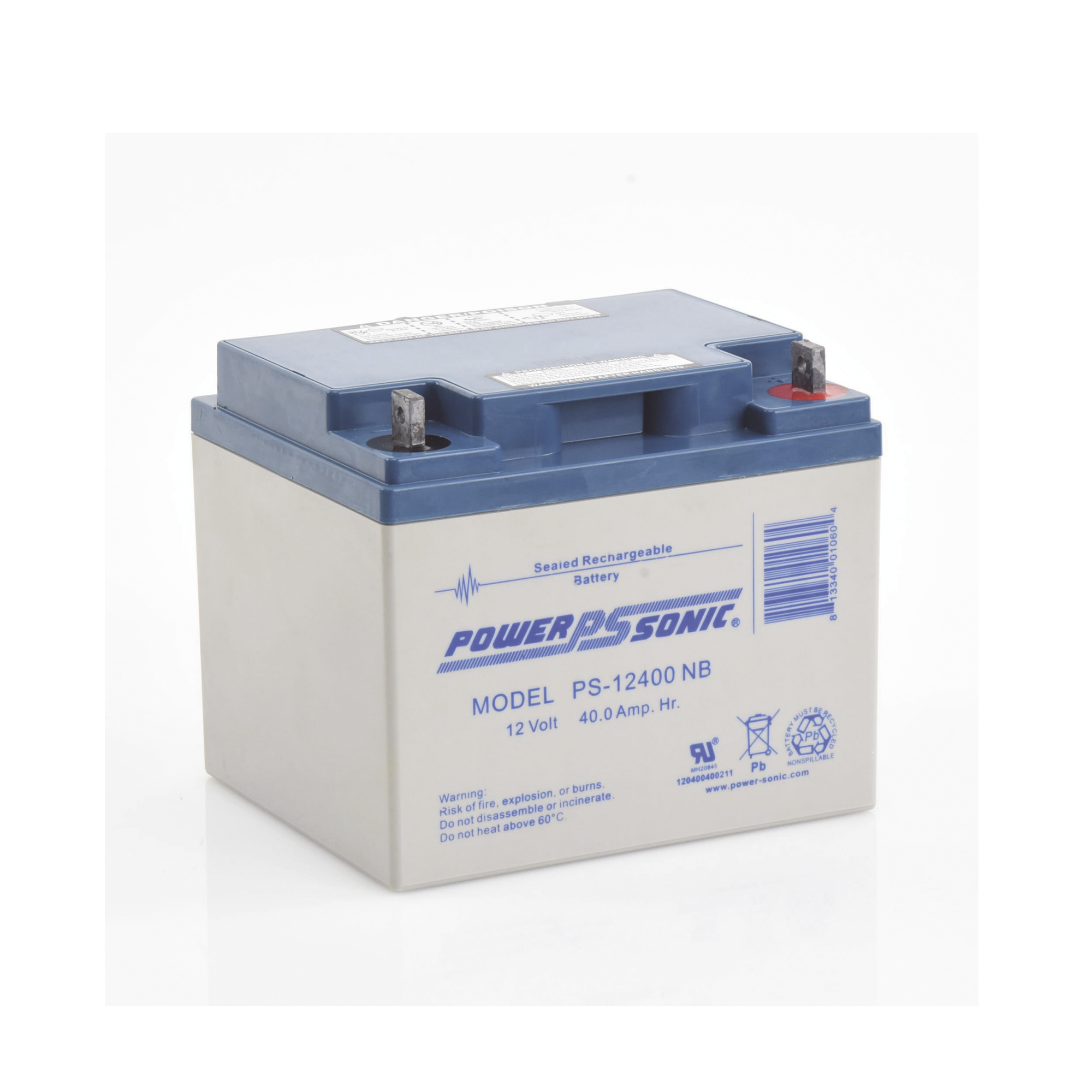 Batería 12V 40AH Para Respaldo AGM/VRLA 5 Años Vida Útil Terminales NB Reconocida UL POWER SONIC PS-12400-NB - Imagen 4