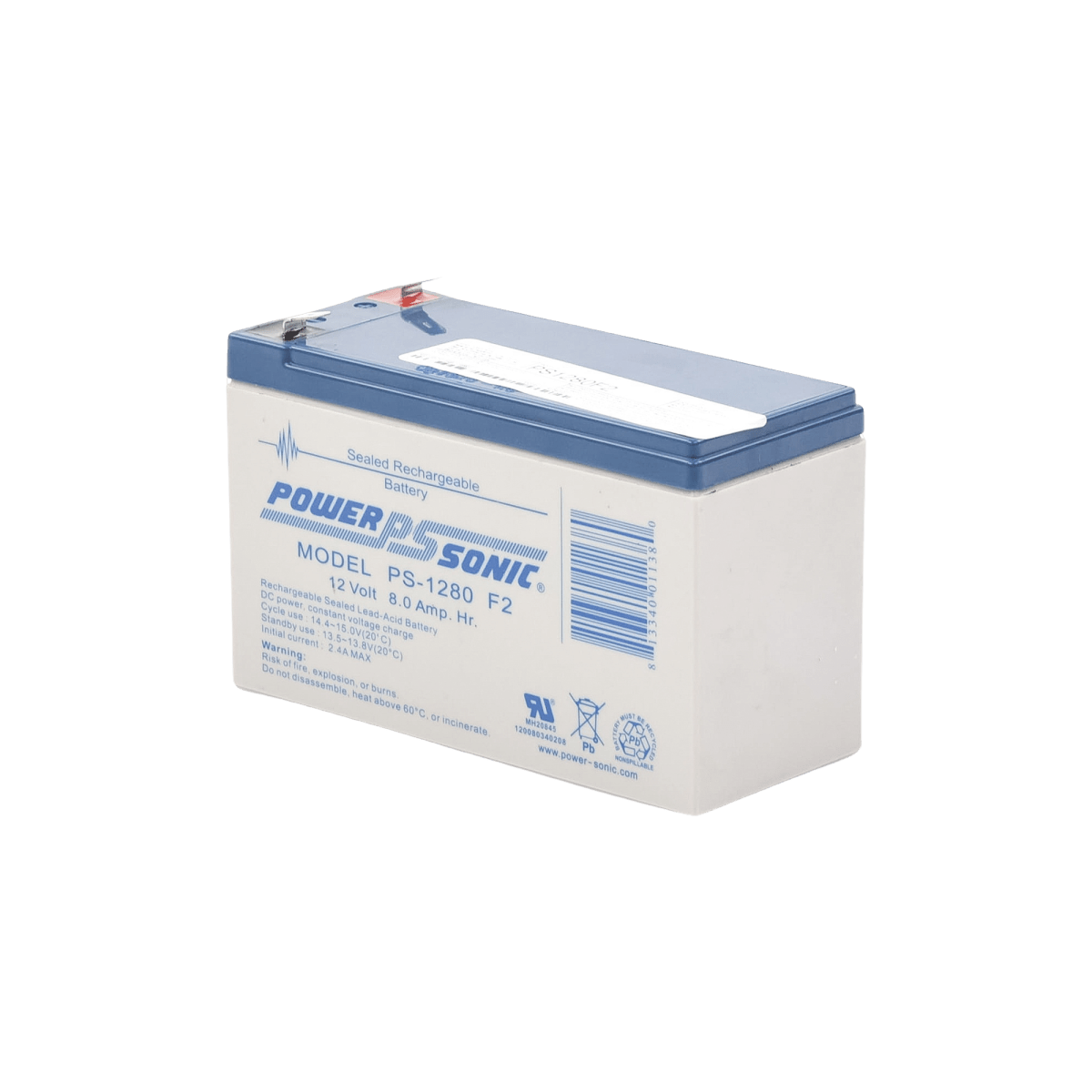 BateríasPOWER SONICPS-1280-F2Batería Respaldo 12V 8AH AGM/VRLA Terminales F2 UL 5 Años Power Sonic PS - 1280 - F2 - SILYMX