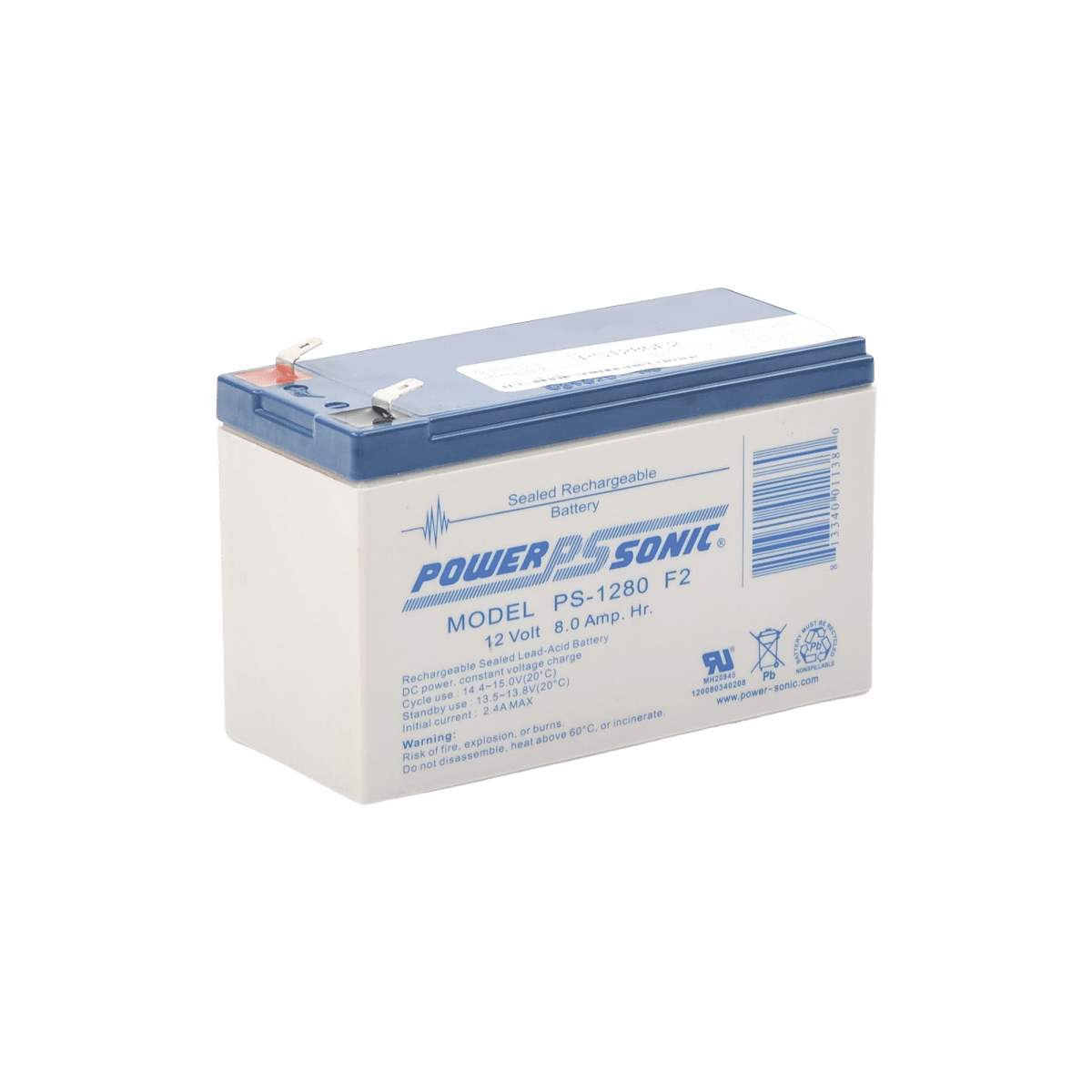 BateríasPOWER SONICPS-1280-F2Batería Respaldo 12V 8AH AGM/VRLA Terminales F2 UL 5 Años Power Sonic PS - 1280 - F2 - SILYMX