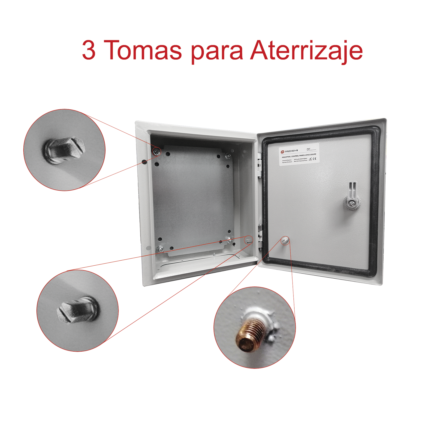 Gabinete de Acero IP66 Uso en Intemperie 400 x 400 x 200 mm con Placa Trasera Interior y Compuerta Inferior Atornillable PST-4040-20A PRECISION - Imagen 1