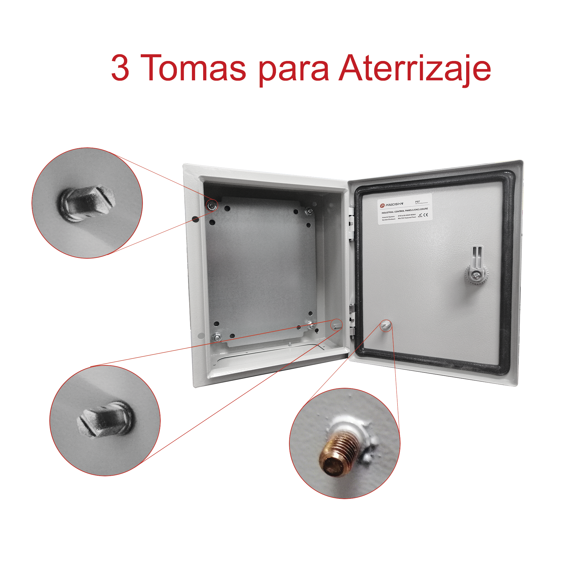 Gabinete de Acero IP66 Uso en Intemperie 400 x 400 x 200 mm con Placa Trasera Interior y Compuerta Inferior Atornillable PST-4040-20A PRECISION - Imagen 1