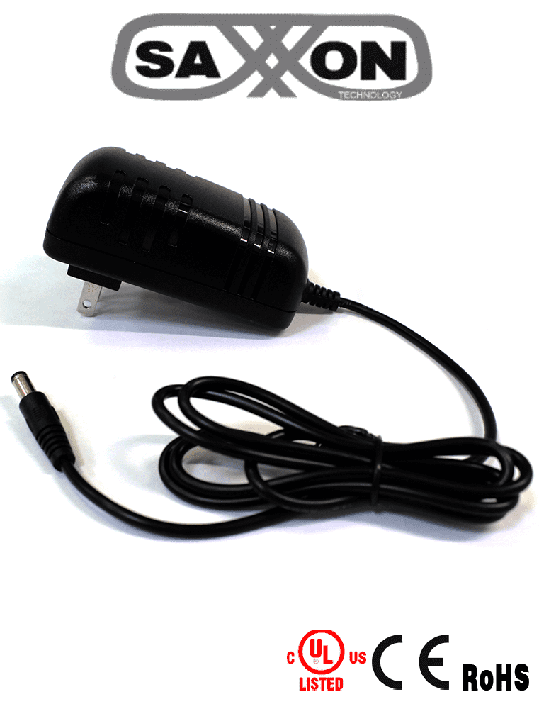 Fuente de Poder Regulada 12 Vcc 2A Cable 1.2m (4ft) Conector Macho CCTV SAXXON PSU1202-E - Imagen 1