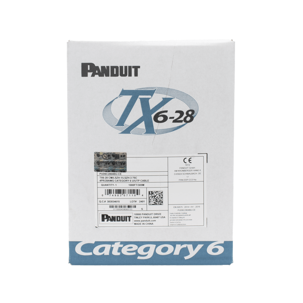 Bobina de Cable UTP 305 Metros (1000 Pies) de Cobre TX6-28Æ, Blanco, Categoría 6, Diámetro Reducido (28 AWG), CM/LSZH, de 4 Pares PANDUIT - Imagen 1