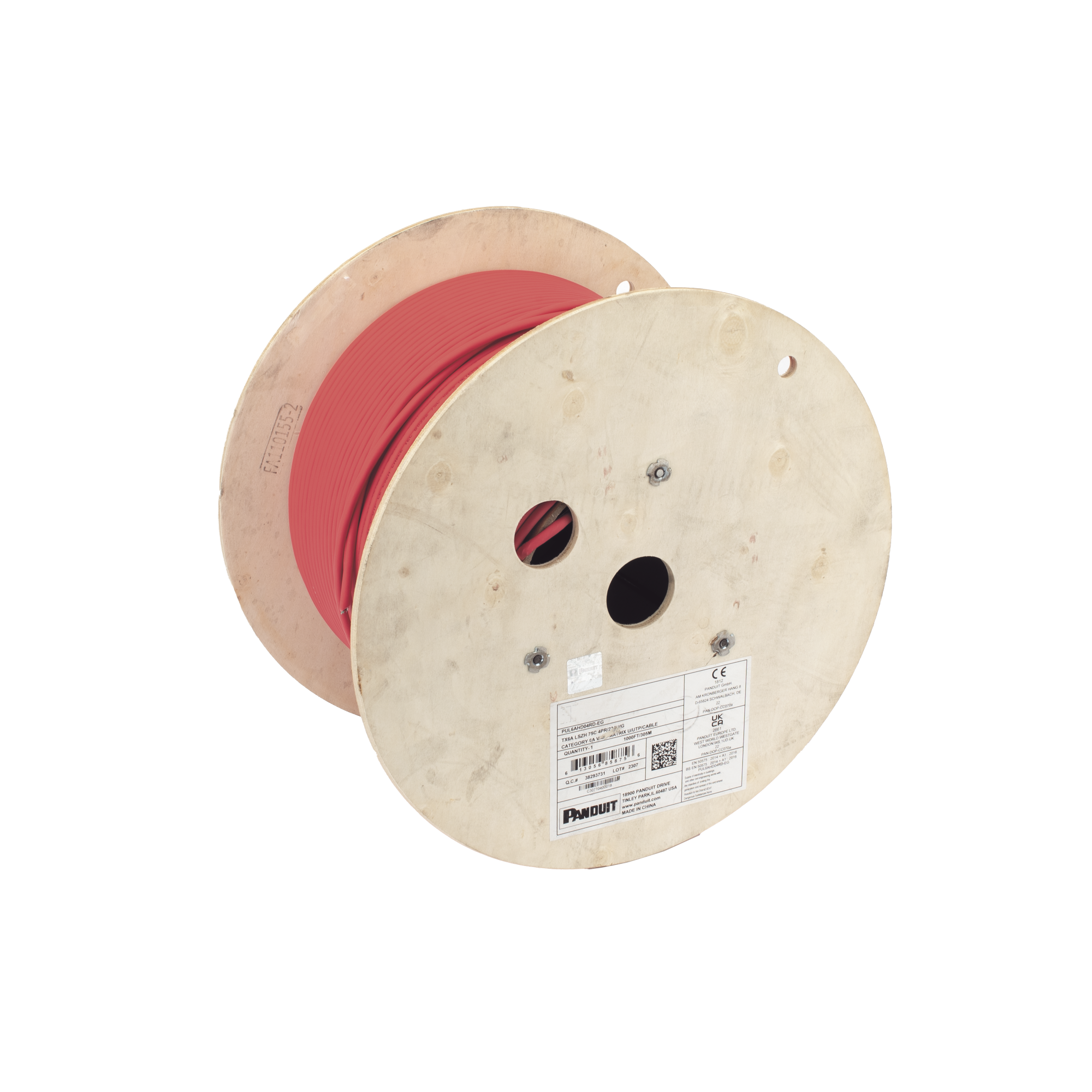 Bobina de Cable UTP de 4 Pares, Vari-MaTriX, Cat6A, 23 AWG, LSZH (Libre de Gases Tóxicos), Color Rojo, 305 Metros (1000 Pies) PANDUIT - Imagen 2