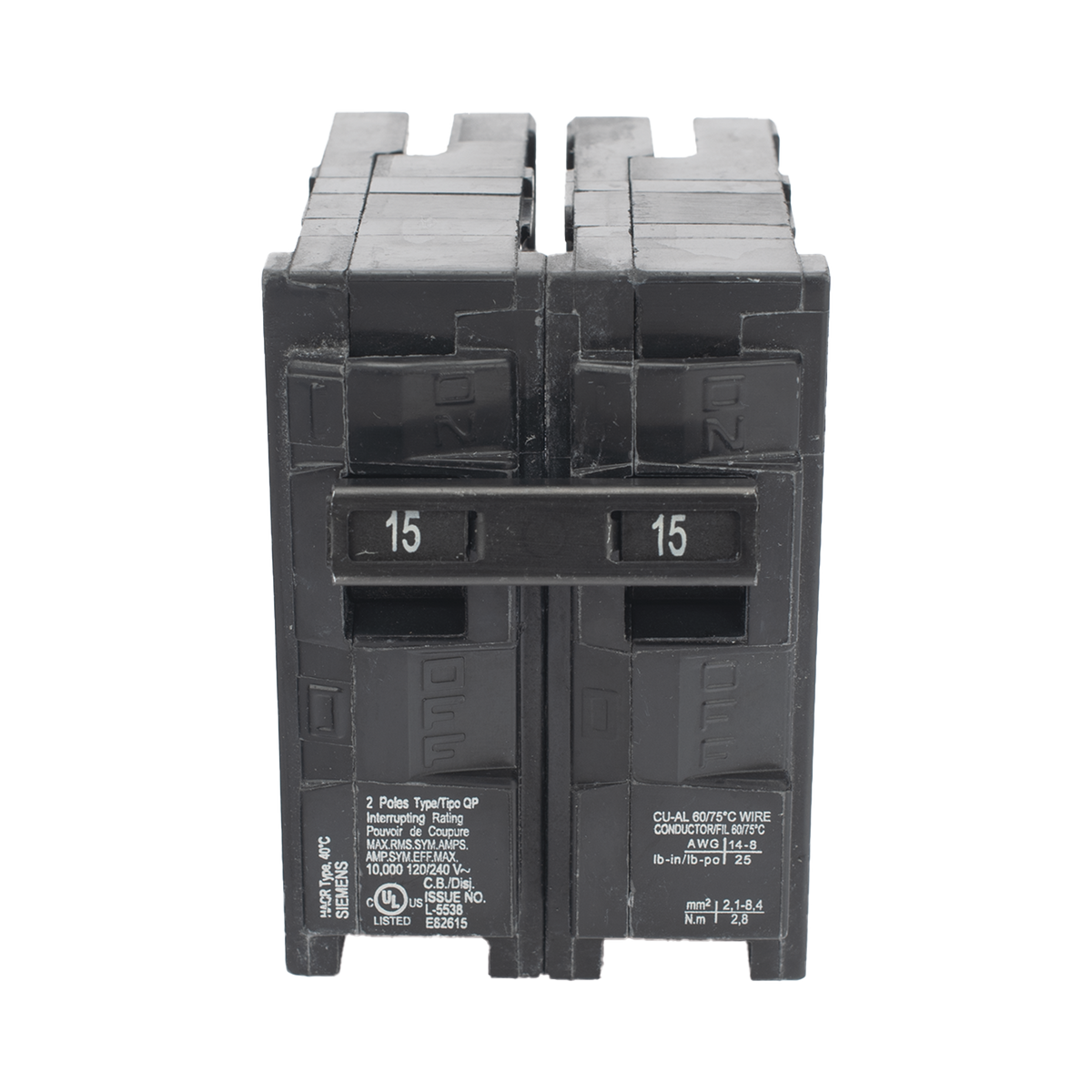 Interruptor Automático Enchufable Termomagnético 2 Polos 15 Amp Tipo QP Siemens Q215 - Imagen 3