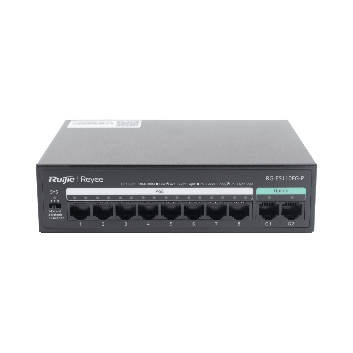 Switches PoERUIJIERG-ES110FG-PSwitch No Administrable 8 Puertos PoE+ 110W 2 Uplinks Gigabit Ruijie RG - ES110FG - P - SILYMX