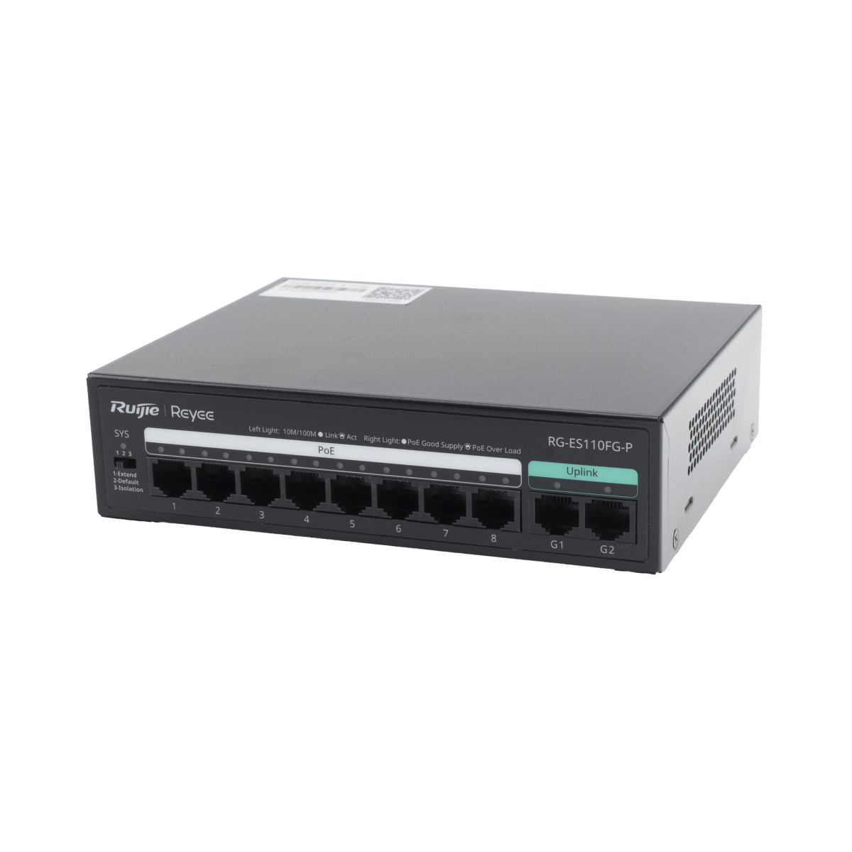 Switches PoERUIJIERG-ES110FG-PSwitch No Administrable 8 Puertos PoE+ 110W 2 Uplinks Gigabit Ruijie RG - ES110FG - P - SILYMX