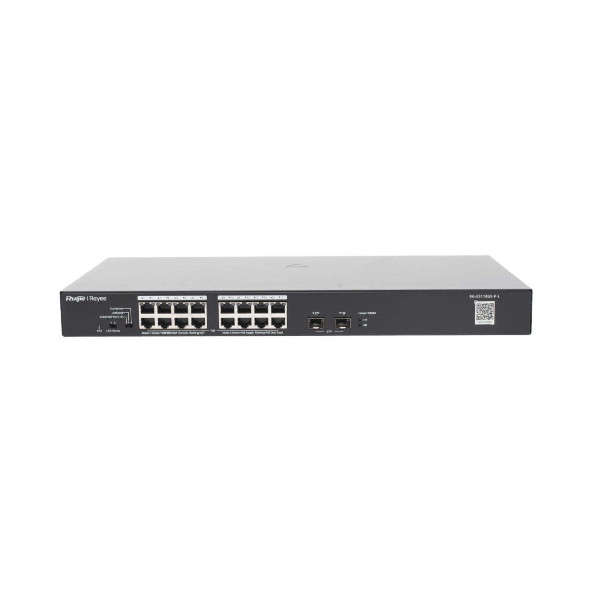 Switches PoERUIJIERG-ES118GS-P-LSwitch No Administrable 18 Puertos Gigabit PoE+ 247W 2 SFP Visible Topología Ruijie RG - ES118GS - P - L - SILYMX
