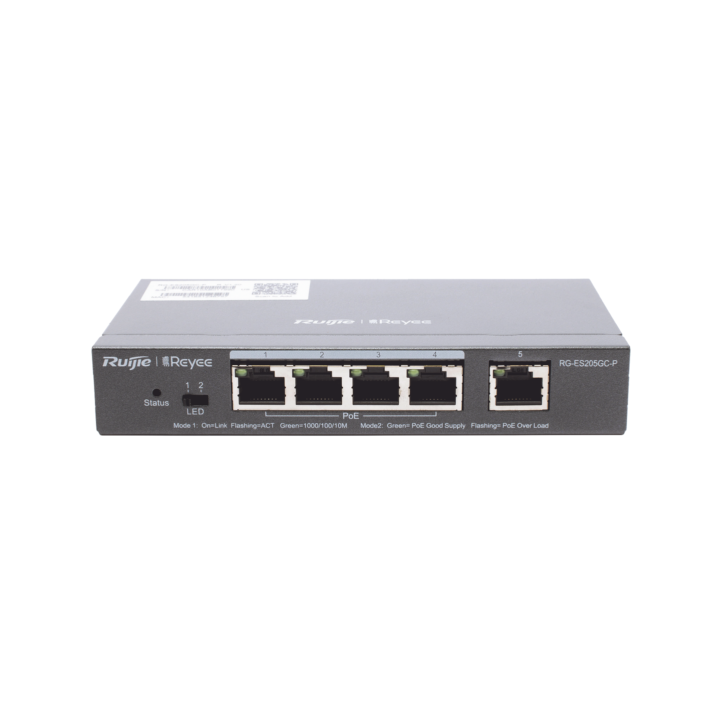 Switch Administrable PoE con 5 puertos Gigabit, 4 PoE 802.3af/at, gestión gratuita desde la nube, 54w RUIJIE - Imagen 1