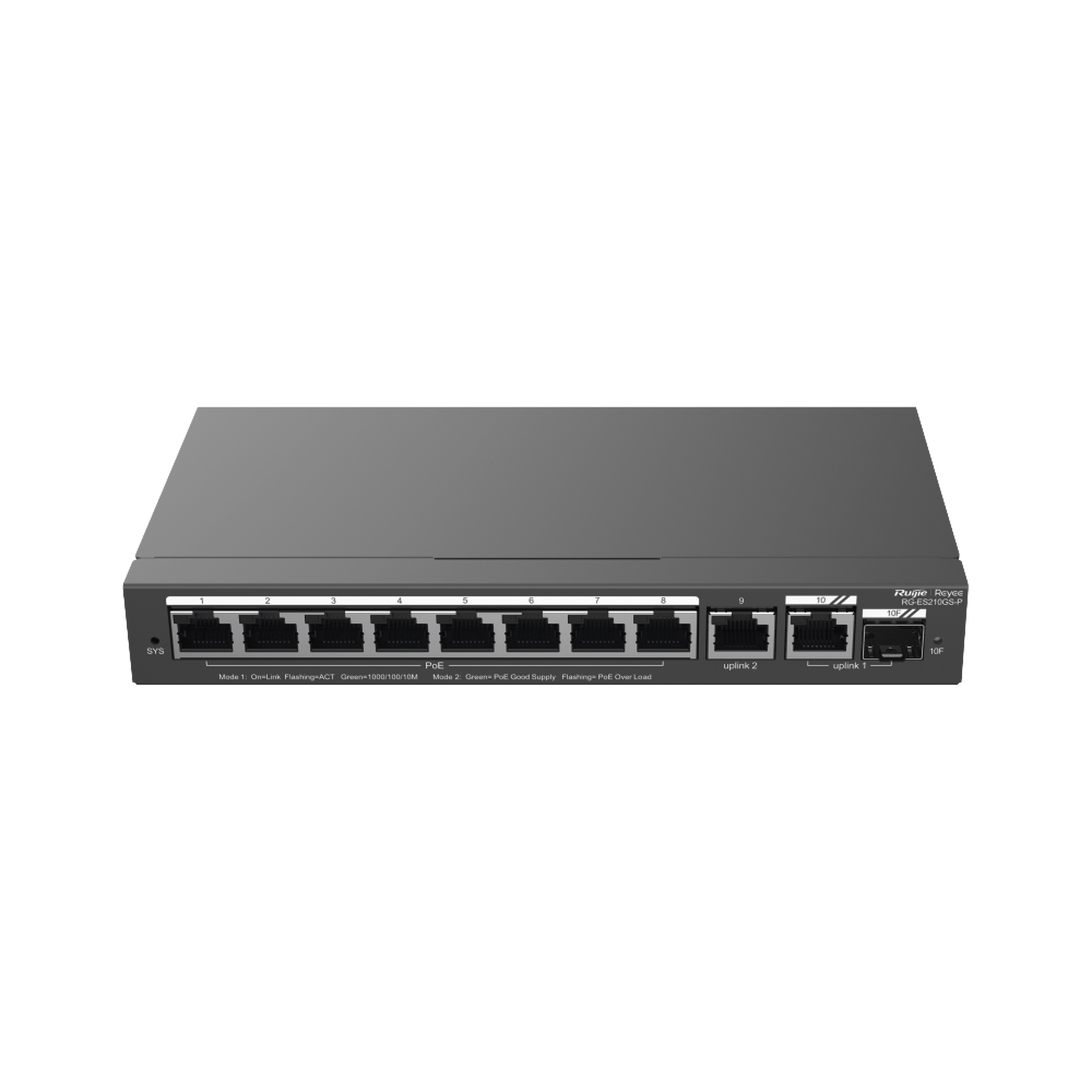 Switch Administrable con 8 puertos Gigabit PoE, 2 Uplinks Gigabit (1 SFP), gestión gratuita desde la nube RUIJIE - Imagen 1
