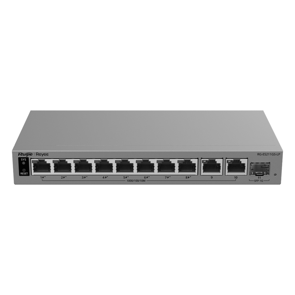 Switch Layer 2 Smart Cloud-Managed / 11 Puertos Gigabit / 8 Puertos PoE+ 70 W / 1 Puerto SFP Uplink / Protección 6 kV / Fanless RUIJIE - Imagen 1