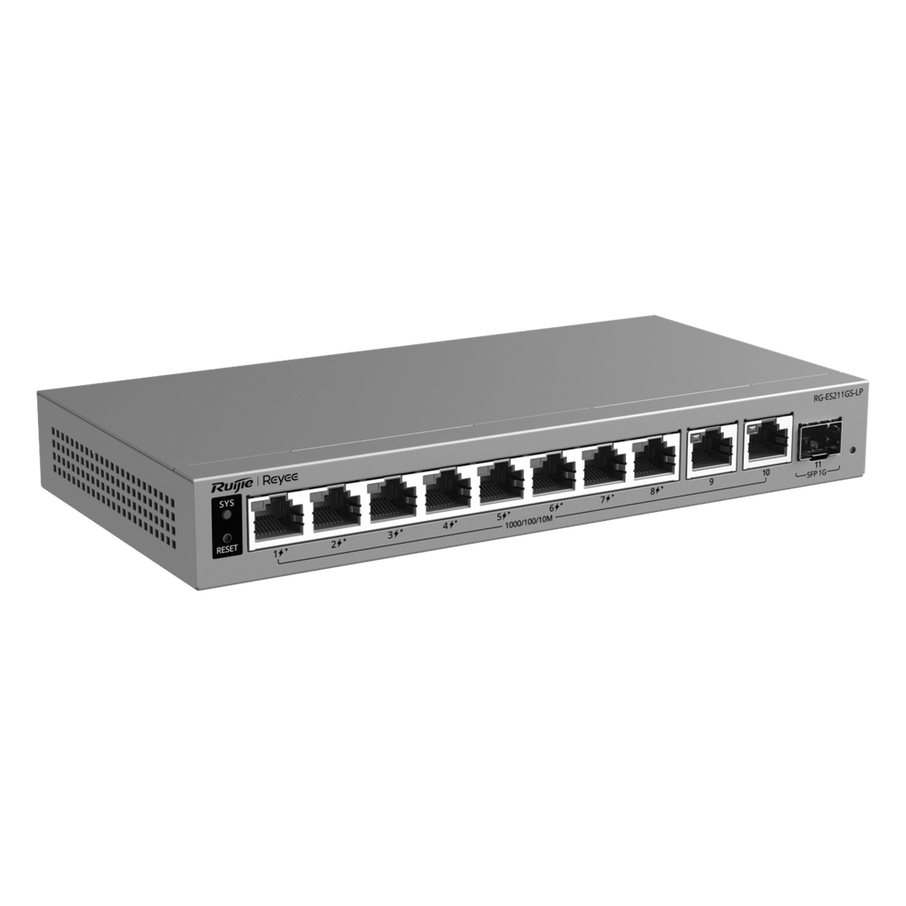 Switch Layer 2 Smart Cloud-Managed / 11 Puertos Gigabit / 8 Puertos PoE+ 70 W / 1 Puerto SFP Uplink / Protección 6 kV / Fanless RUIJIE - Imagen 2