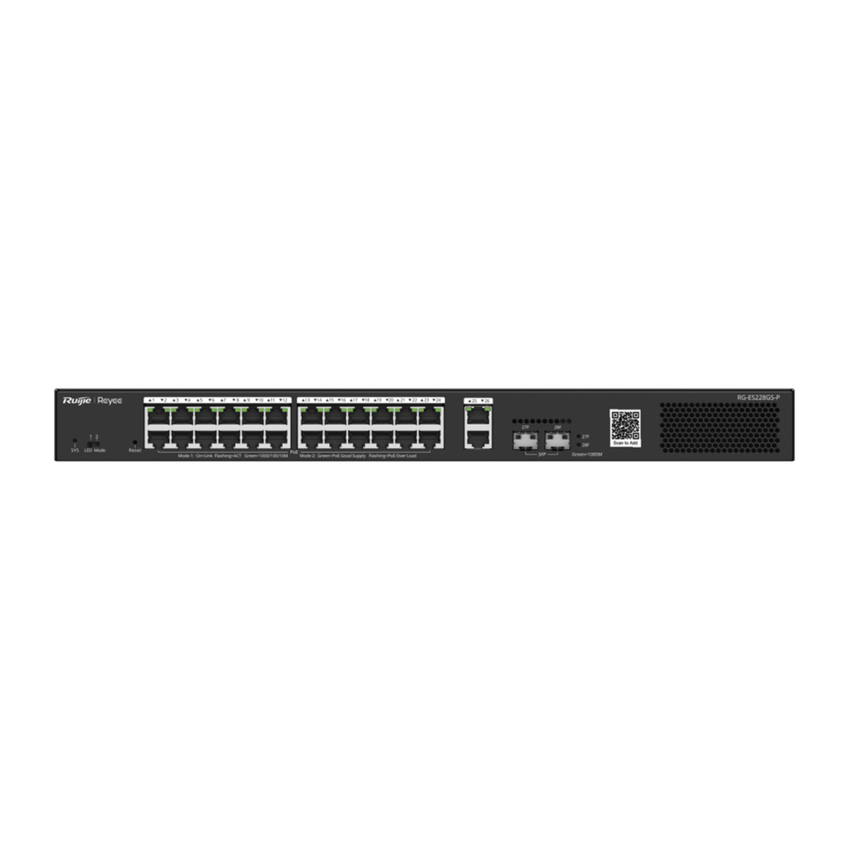 Switches PoERUIJIERG-ES228GS-PSwitch Administrable 24 Puertos Gigabit PoE+ 370W 2 SFP Gestion Nube Ruijie RG - ES228GS - P - SILYMX