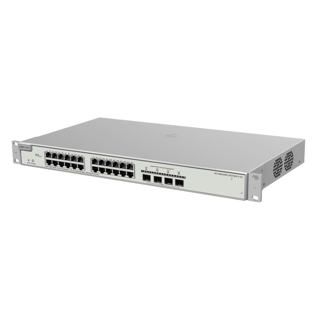 Switch Administrable PoE Capa 2+ Plus, con 24 puertos Gigabit PoE 802.3af/at + 4 SFP+ para fibra 10Gb, gestión gratuita desde la nube, 370w RUIJIE - Imagen 1