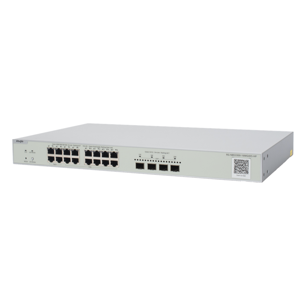 Switch Multi-Gigabit PoE++ / 16 Puertos 2.5G / 4 Puertos SFP+ 10G / 370W / Capa 2 / 160 Gbps / 1U Rack RUIJIE - Imagen 2