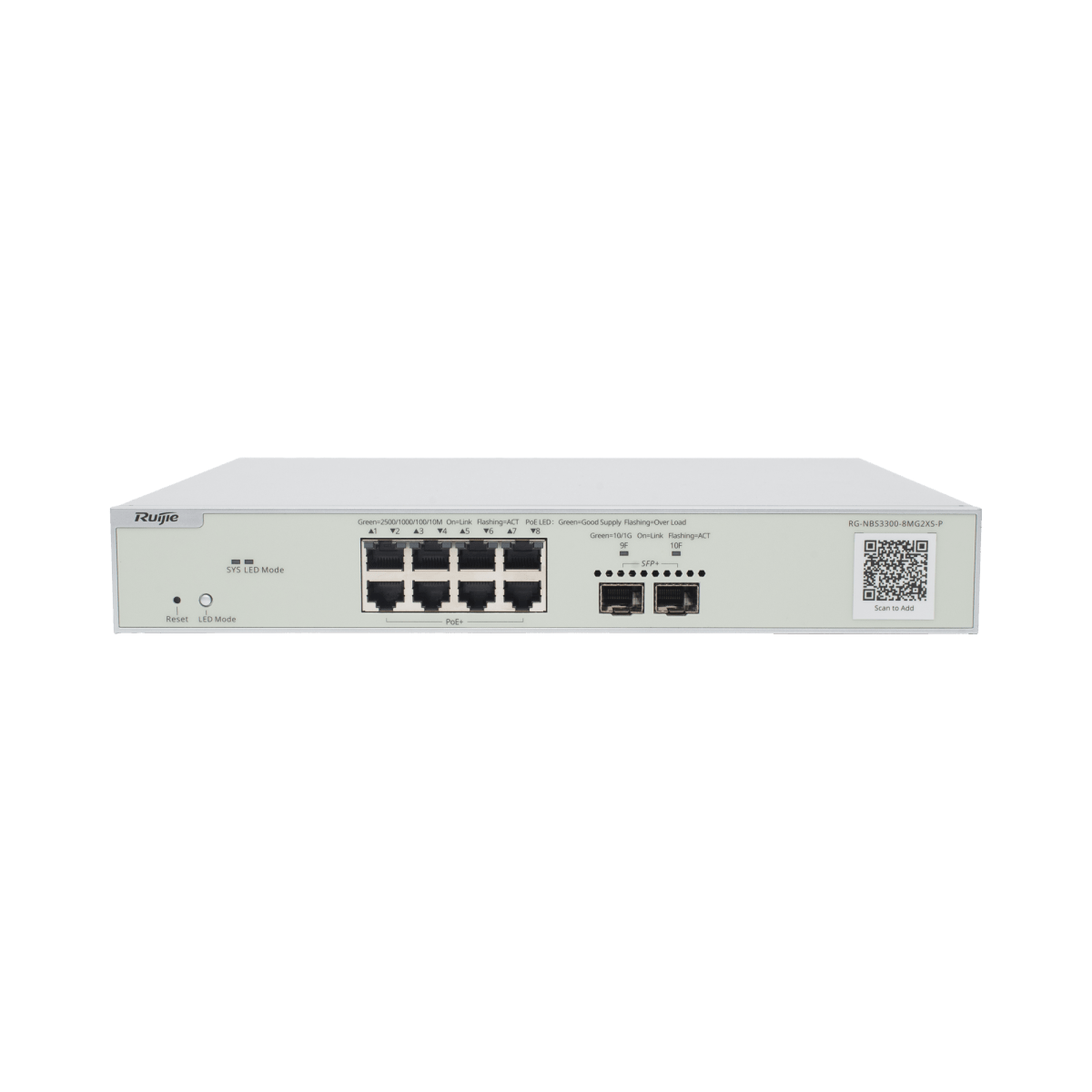 Switches PoERUIJIERG-NBS3300-8MG2XS-PSwitch Administrable Capa 2 8 Puertos 2.5G Multi - Gigabit PoE+ 240W 2 SFP+ 10G Cloud WiFi 6/7 Ruijie RG - NBS3300 - 8MG2XS - P - SILYMX