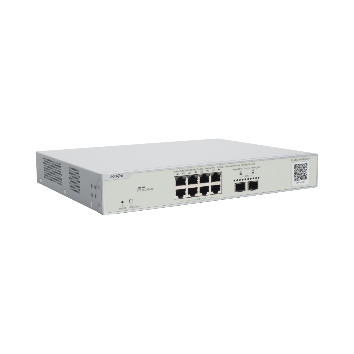 Switches PoERUIJIERG-NBS3300-8MG2XS-PSwitch Administrable Capa 2 8 Puertos 2.5G Multi - Gigabit PoE+ 240W 2 SFP+ 10G Cloud WiFi 6/7 Ruijie RG - NBS3300 - 8MG2XS - P - SILYMX