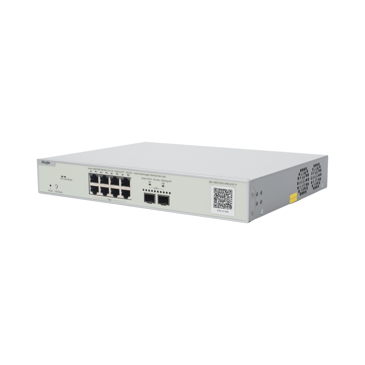Switches PoERUIJIERG-NBS3300-8MG2XS-PSwitch Administrable Capa 2 8 Puertos 2.5G Multi - Gigabit PoE+ 240W 2 SFP+ 10G Cloud WiFi 6/7 Ruijie RG - NBS3300 - 8MG2XS - P - SILYMX