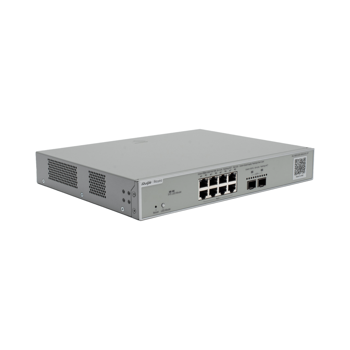 RUIJIERG-NBS5300-8MG2XS-UPSwitch Multi - Gigabit PoE++ 370W 802.3bt Capa 3 Administrable Cloud, Diseñado Para Access Points WiFi 6/7 - SILYMX