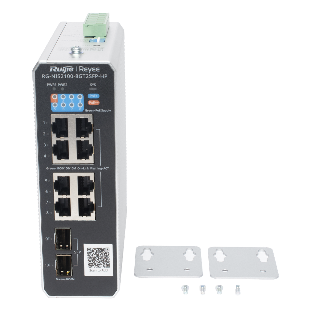 Switch Industrial PoE+ hasta 300 watts , Ideal para temperaturas Extremas y protección contra descargas, 1 puerto PoE++ 60W y 7 puertos PoE+ 30W, 2 SFP Uplink RUIJIE - Imagen 5
