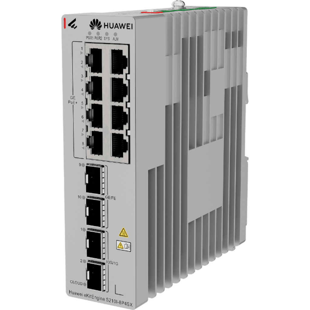 Switches PoEHUAWEI eKITS210I-8P4SXSwitch Industrial 8 Puertos Gigabit PoE+ 220W 2 SFP 2 SFP+ Riel DIN Redundante Nube eKit S210I - 8P4SX - SILYMX