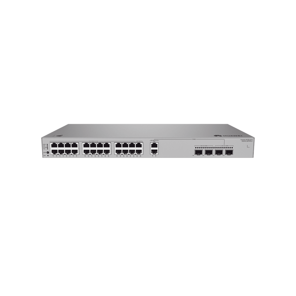 Switches PoEHUAWEIS220S-26PN4JXSwitch Administrable 26 Puertos 22 PoE+ Gigabit 2 PoE+ 2.5G 2 SFP 2.5G 2 SFP+ 10G 400W Huawei S220S - 26PN4JX - SILYMX