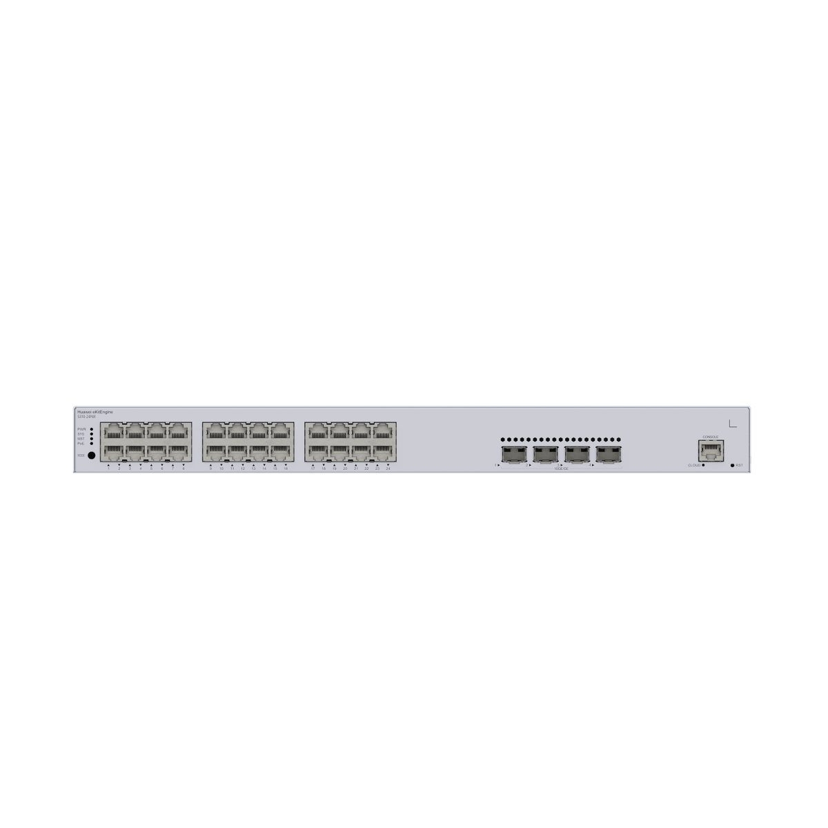Switches PoEHUAWEIS310-24P4XSwitch Administrable Capa 3 24 Puertos Gigabit PoE 400W 4 SFP+ 10G Huawei S310 - 24P4X - SILYMX