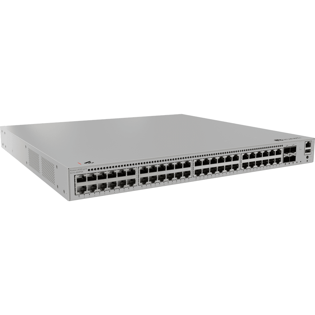 Switches PoEHUAWEIS310-48HP4XSwitch Administrable Capa 3 48 Puertos Gigabit PoE+ 849W 4 SFP+ 10G PoE Perpetuo Sin Licencias Huawei S310 - 48HP4X - SILYMX