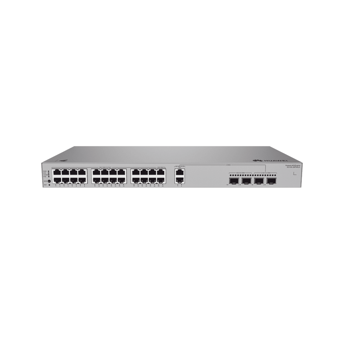 Switches PoEHUAWEIS310S-26PN4JXSwitch Administrable Capa 3 24 Puertos Gigabit PoE+ 400W 2 SFP+ 10GE iStack Nube Huawei S310S - 26PN4JX - SILYMX